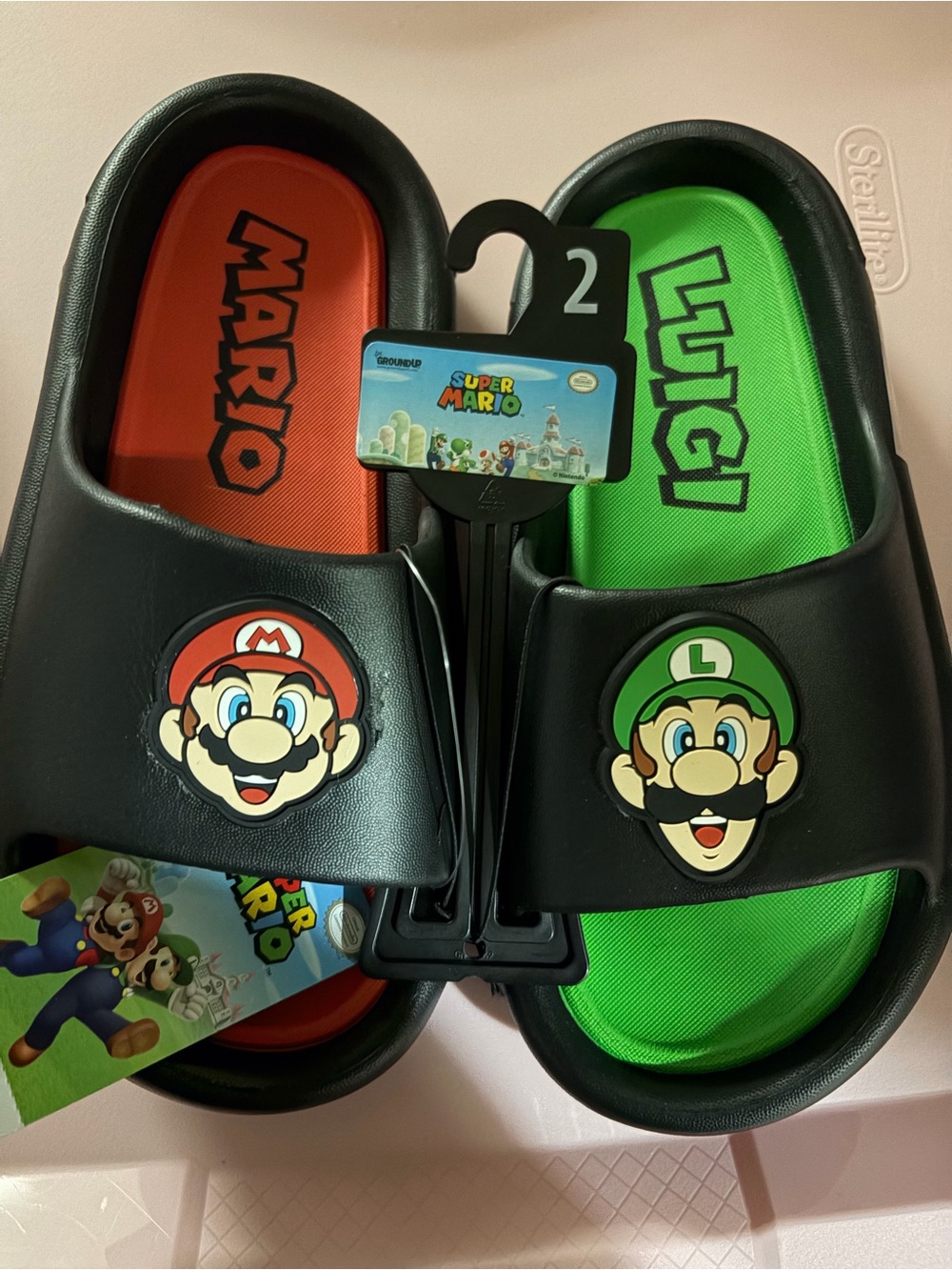Nintendo Kids Slide Sandals with Mario Red & Luigi Green Footbeds
